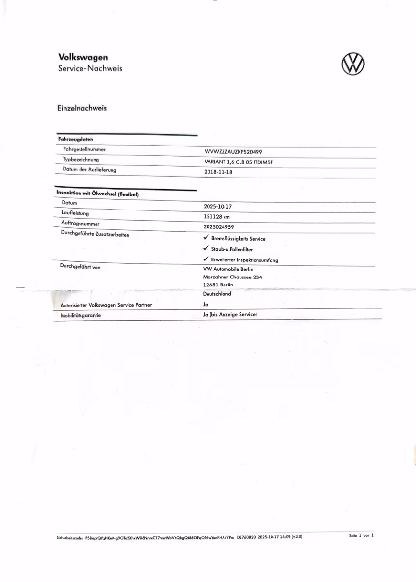 Volkswagen GOLF VII VARIANT TDI COMFORTLINE 1 HAND GARANTIE