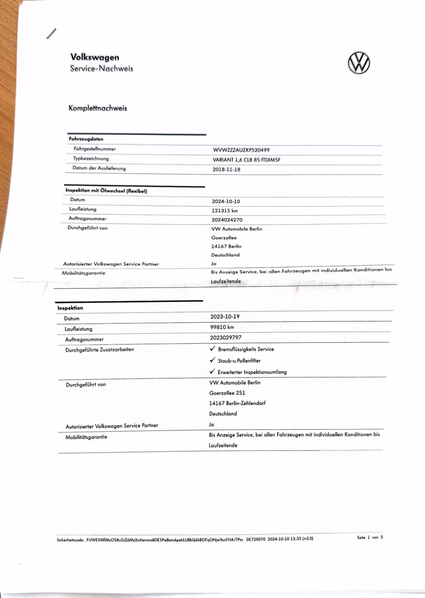Volkswagen GOLF VII VARIANT TDI COMFORTLINE 1 HAND GARANTIE